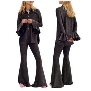 NWT SLEEPER Cosmos Black Sparkle Flare Luxury Party Pajamas 2 Piece Set Size S